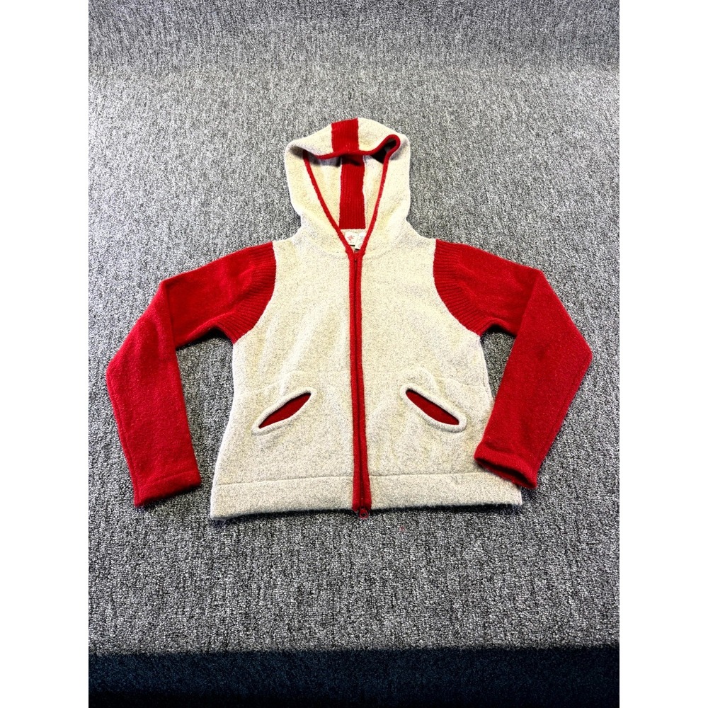 Like Love Hoodie Womens Large Beige Red Wool Soft Knit Full Zip Pockets Winter